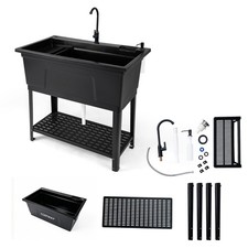 26.42 gal Utility Sink, Laundry Tub w/Rotating Faucet, Storage Shelf, Drip Tray