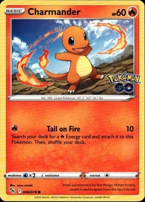 Charmander Common Pokemon GO 008/078 Fire Pokemon Card