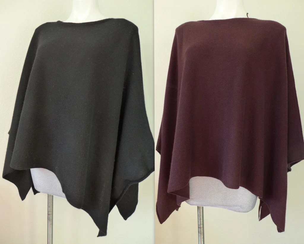 JOIE 100% Cashmere Crew Neck Poncho Sweater One Size NEW Black or Dark Purple