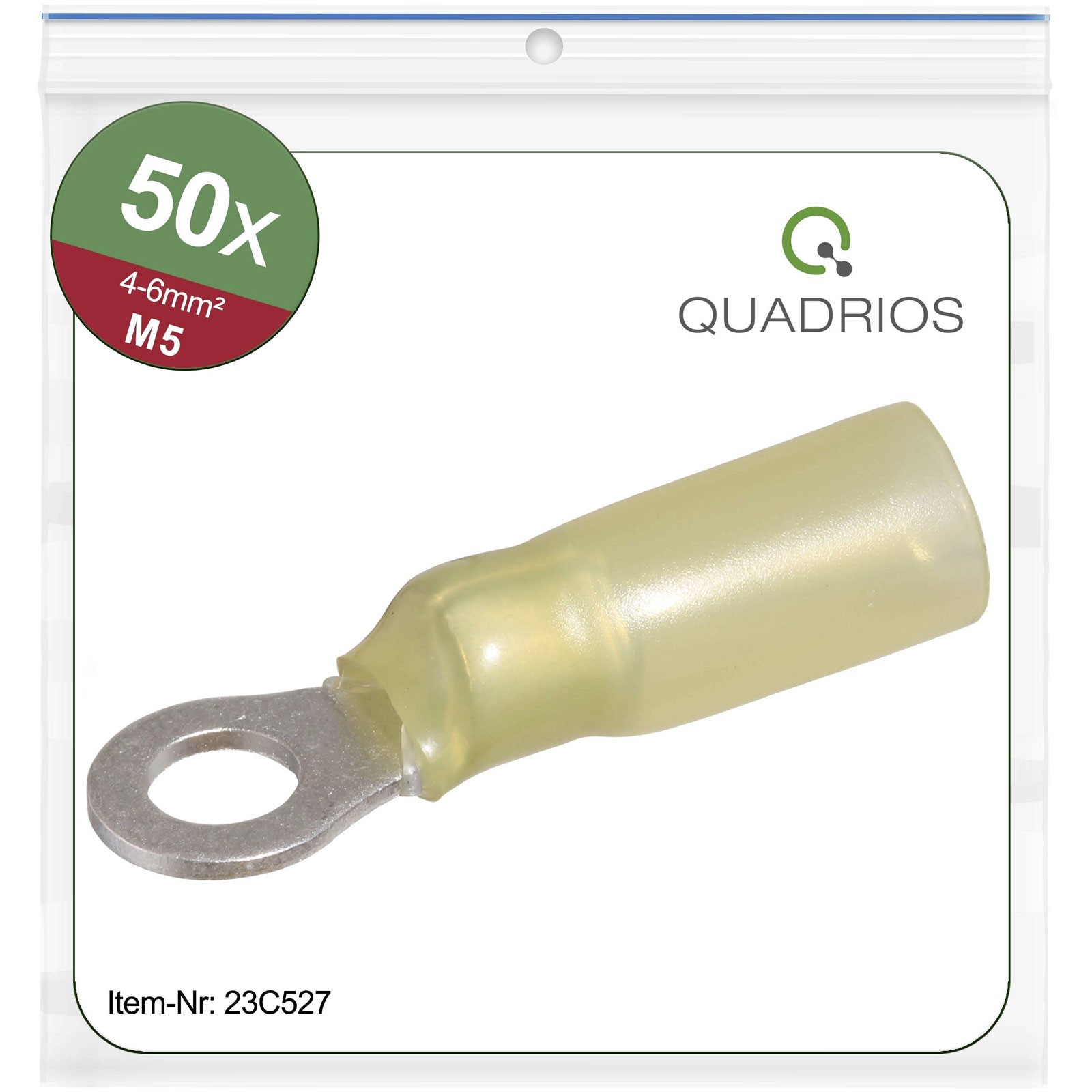 Quadrios Ring Terminal 6 mm² 5.3mm Hole Partially Insulated Yellow