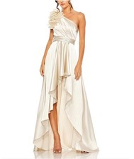 Mac Duggal Ruffled One Shoulder Cut Out Hi-Low Gown Oyster 4