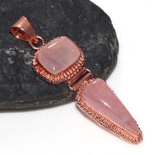Copper Plated Long Rose Quartz Pendant 2.3" On Trend Jewelry Most Beautiful r686