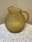 Vintage Amber Anchor Hocking 1960s Lido Milano Crinkle Glass Ball Pitcher 96 oz