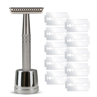 Double Edge Safety Razor with Stand, Single Blade Razors for Men, Stainless S...