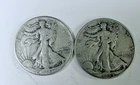 WALKING LIBERTY SILVER HALF DOLLAR 90% SILVER LOT OF 2 CIRCULATED COINS #10031