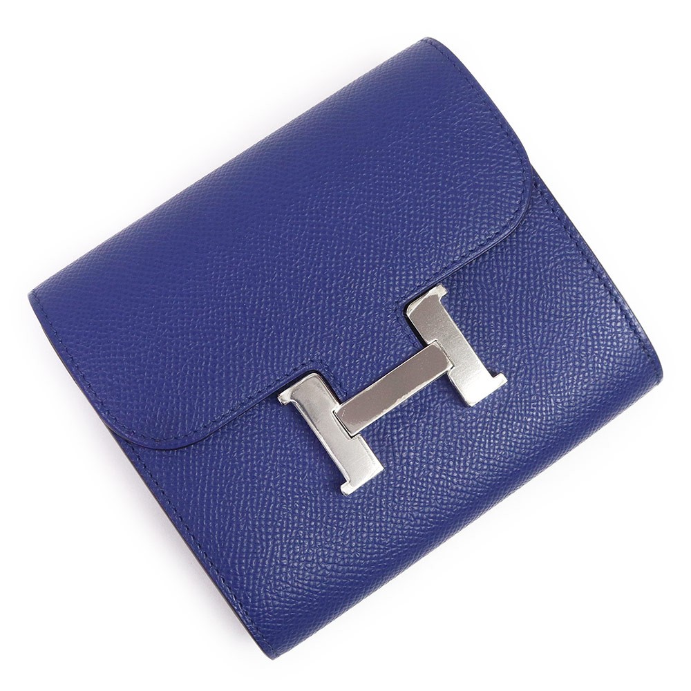 HERMES Constance Compact Epsom calfskin Bleu Electrique Wallet