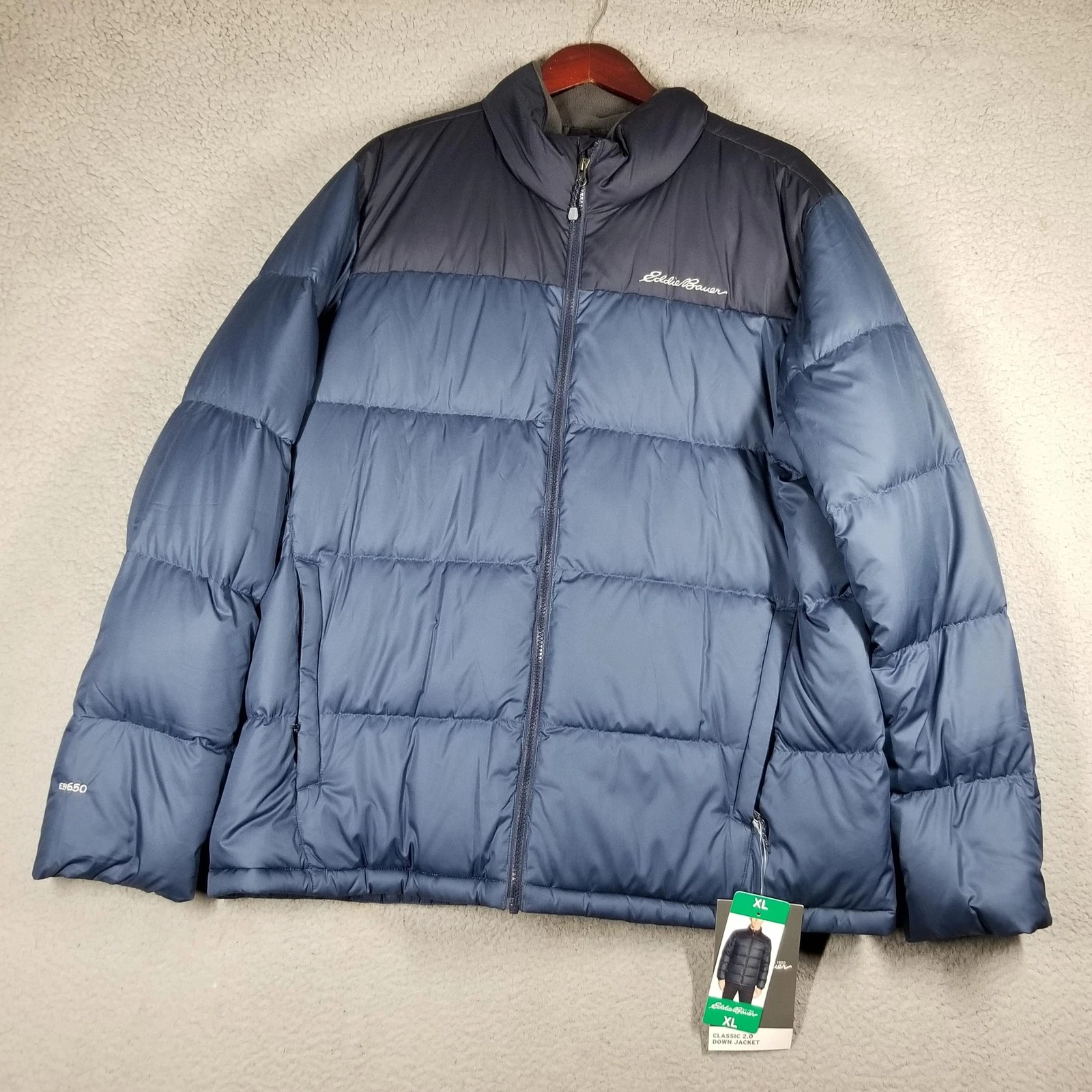 Eddie Bauer Jacket Mens XL Blue Classic Down 2.0 EB650 650 Fill Puffer Full Zip