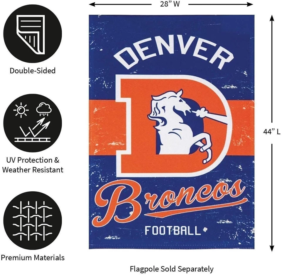 Bandera de jardín premium Denver Broncos, doble cara, estilo retro vintage,... Foto 4 de 4