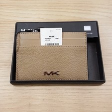 MICHAEL KORS Credit Card Case Holder Tan Pebbled Leather Wallet Logo 48