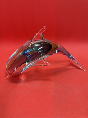 Art Glass Dolphin Figurine Fifth Avenue Crystal Blue Green Decor