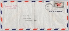 Tucson, Arizona, Airmail Cover to Philadelphia, Typed Address; P.O. Box 215, 6&cent;