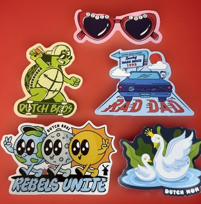 Lot Of 5 Dutch Bros Limited Edition Sticker Drop Rockin' Coffee Good Vibes Rebel