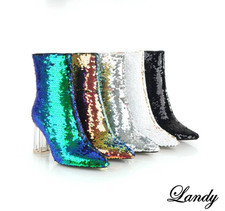 Women's Glitter Full Sequins Ankle Boots High Crystal Heel Dress Party Shoes New