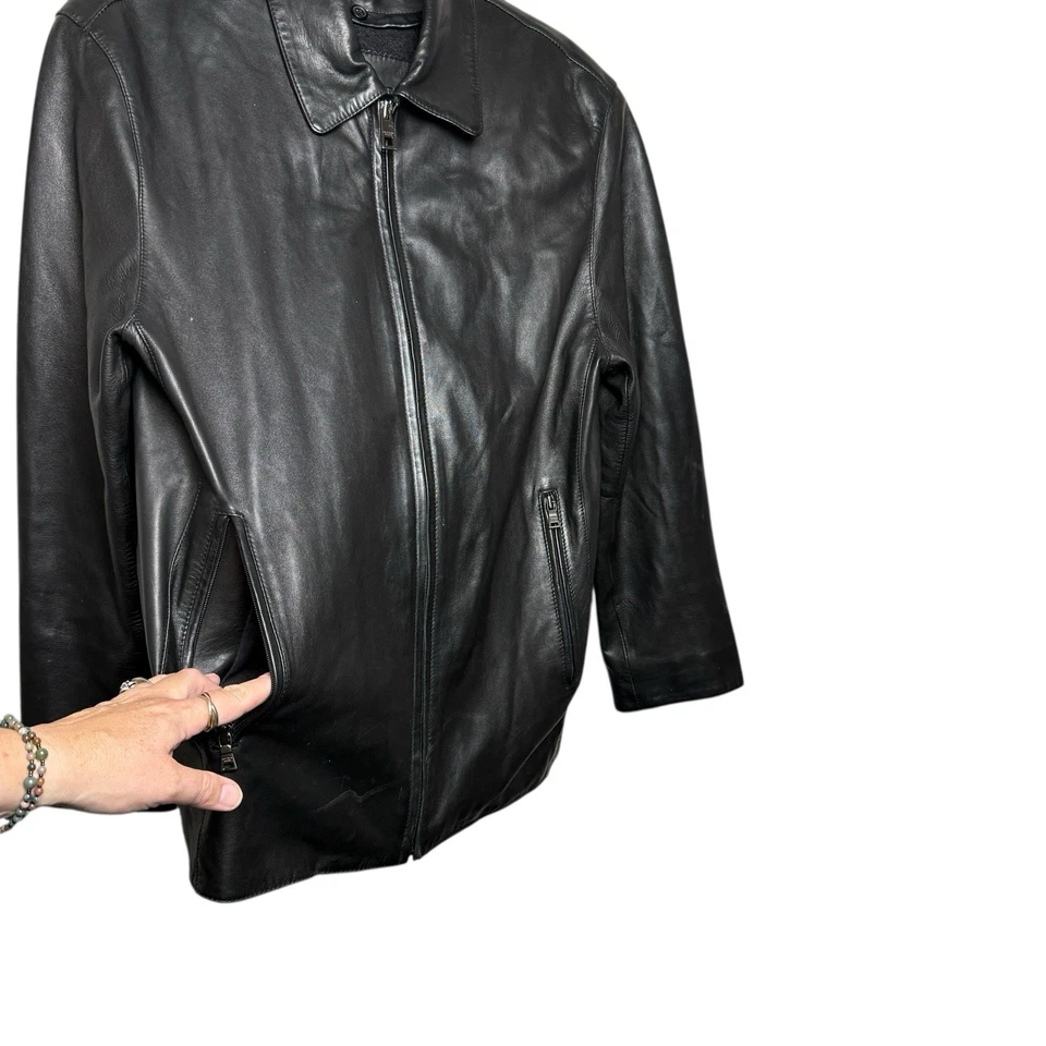 Men’s Leather Jacket SZ S Andrew Marc Zip-Up Soft W/ Cashmere Wool Liner Italy - Image 2 of 4