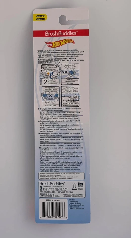 Cepillo de dientes eléctrico a batería Brush Buddies Hot Wheels niños cerdas suaves Foto 4 de 4