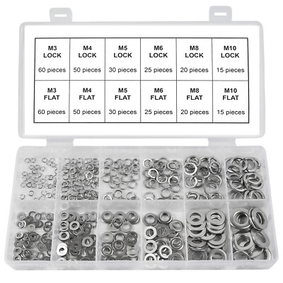 Split Lock and Flat Washer Assortment Set 304 Stainless Steel 400 Piece Silver