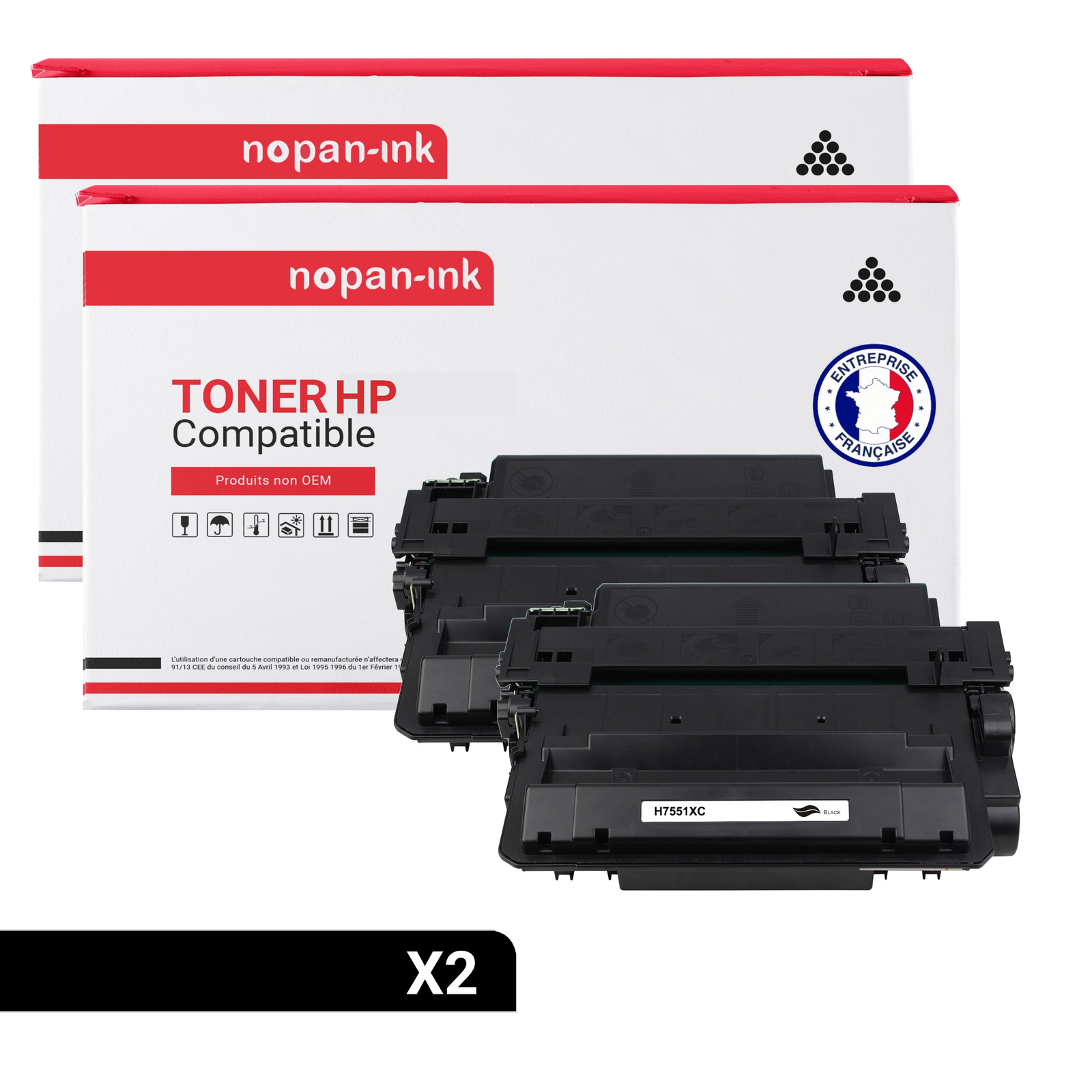 Toner HP Q7551X noir compatible 51X double pack pour impression de bureau grand volume