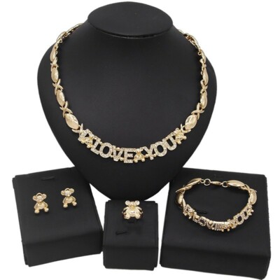 HUGS &KISSES Xo Set Necklace Bracelet Earrings Ring Gold Filled