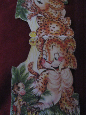 Vtg 1949 Die Cut How the Leopard Got His Spots STORY BOOK Greeting Card SIgned