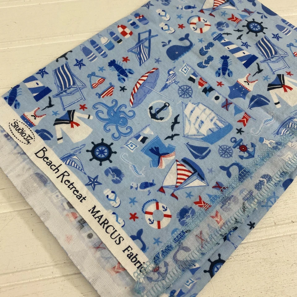 Nautical Beach Retreat Collage Blue Cotton Fabric 30 x 42 Marcus Studio 37 - Image 2 of 4