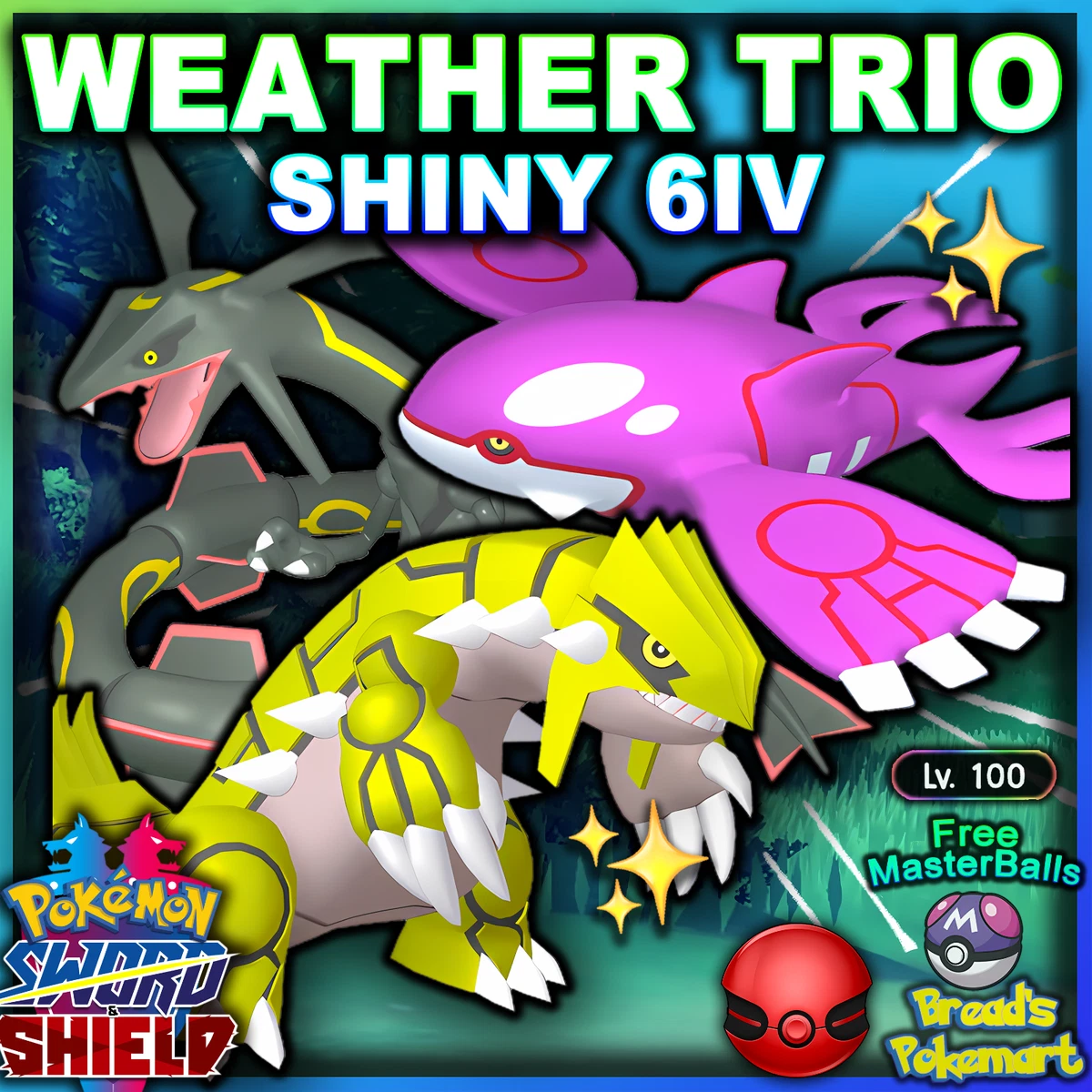 Shiny legendary bundle for Pokemon Sword and Shield + 6 Masterballs