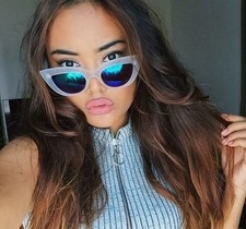 Kitty Cat Eye Mirrored Reflective Lens Sharp Edges Large Vampy Women Sunglasses