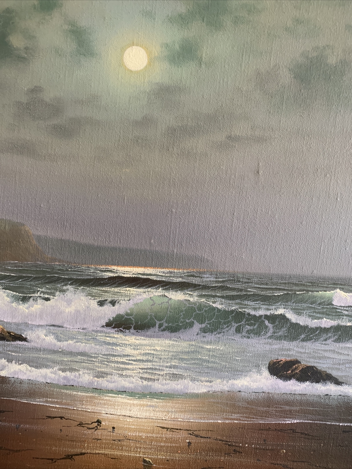 Peter Cosslett Seascape Painting Breakers At Moonlite Original Oil