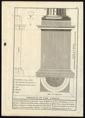 Antiker Druck-DORIK-ORDEN-SÄULEN-SOCKEL-SOCKEL-Pl. 11-Vignola-1755