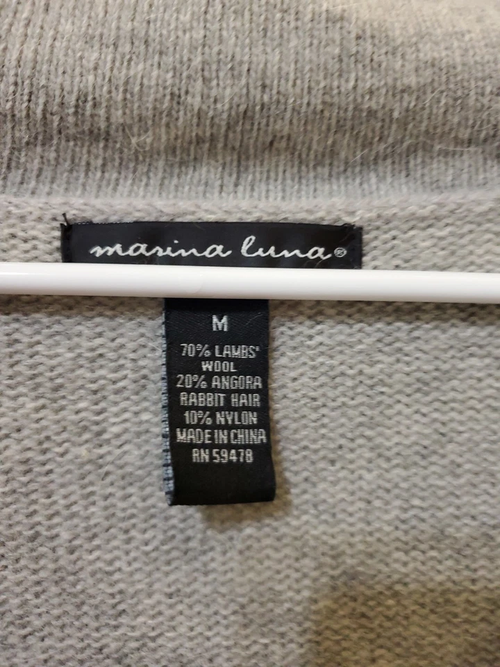 Marina Luna Cordero Angora Lana Suéter Gris Cuello Abotonado Suave Acogedor Corto M Foto 2 de 4