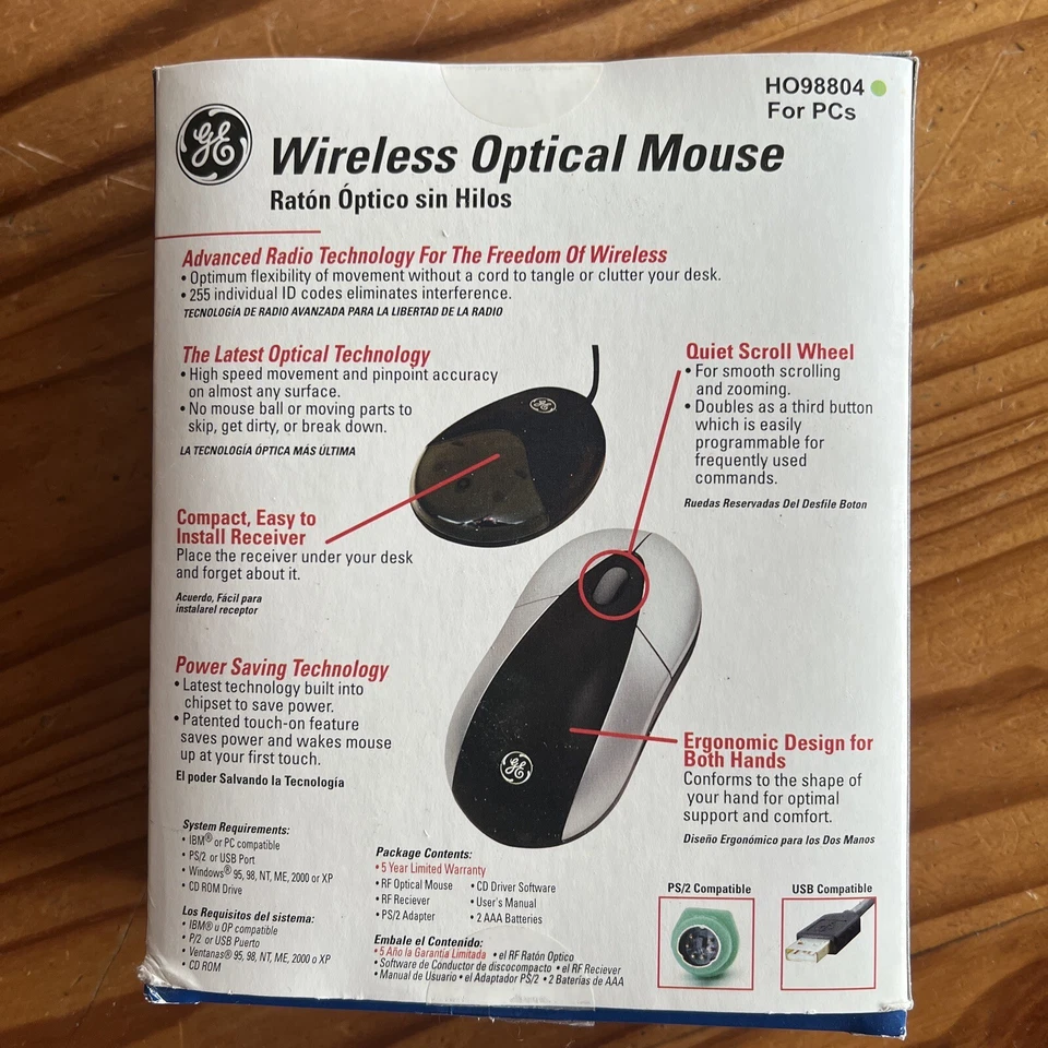 GE Vintage Wireless Optical Mouse + Receiver Model HO98804 - Image 3 of 4