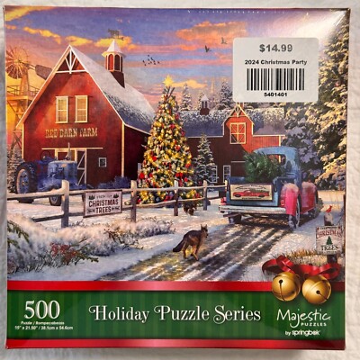 500 Piece Jigsaw Puzzle Red Barn Tree Farm Holiday Scene 15x21.5'' Christmas