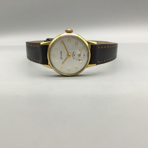 Vtg Accurist Watch Women 22mm Gold Tone Swiss 21 Jewels Leather Band Manual Wind - Picture 5 of 14