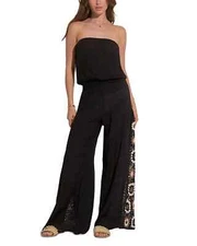 Elan Black Strapless Wide Leg Jumpsuit Swim Cover-Up Size Large L98909