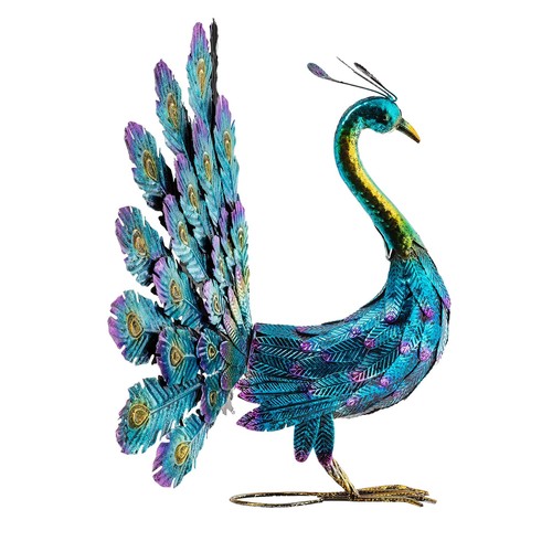 Alpine Corporation - 23" Tall Outdoor Metallic Peacock Tail Spread Yard Statu... - Picture 11 of 12
