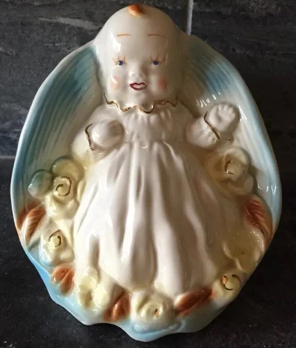 Old Vintage SHAWNEE Pottery Blue BABY BOY NURSERY Ceramic PLANTER K265 -AS IS