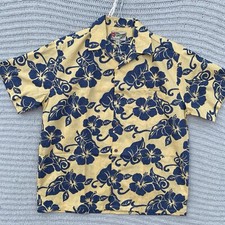 Hilo Hattie Hawaiian Shirt Adult Large Floral Mens L Yellow Cotton Made in USA