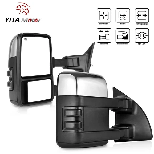 Chrome Power Heated Tow Mirrors for 99-07 Ford F250-F550 Super Duty Turn Signals