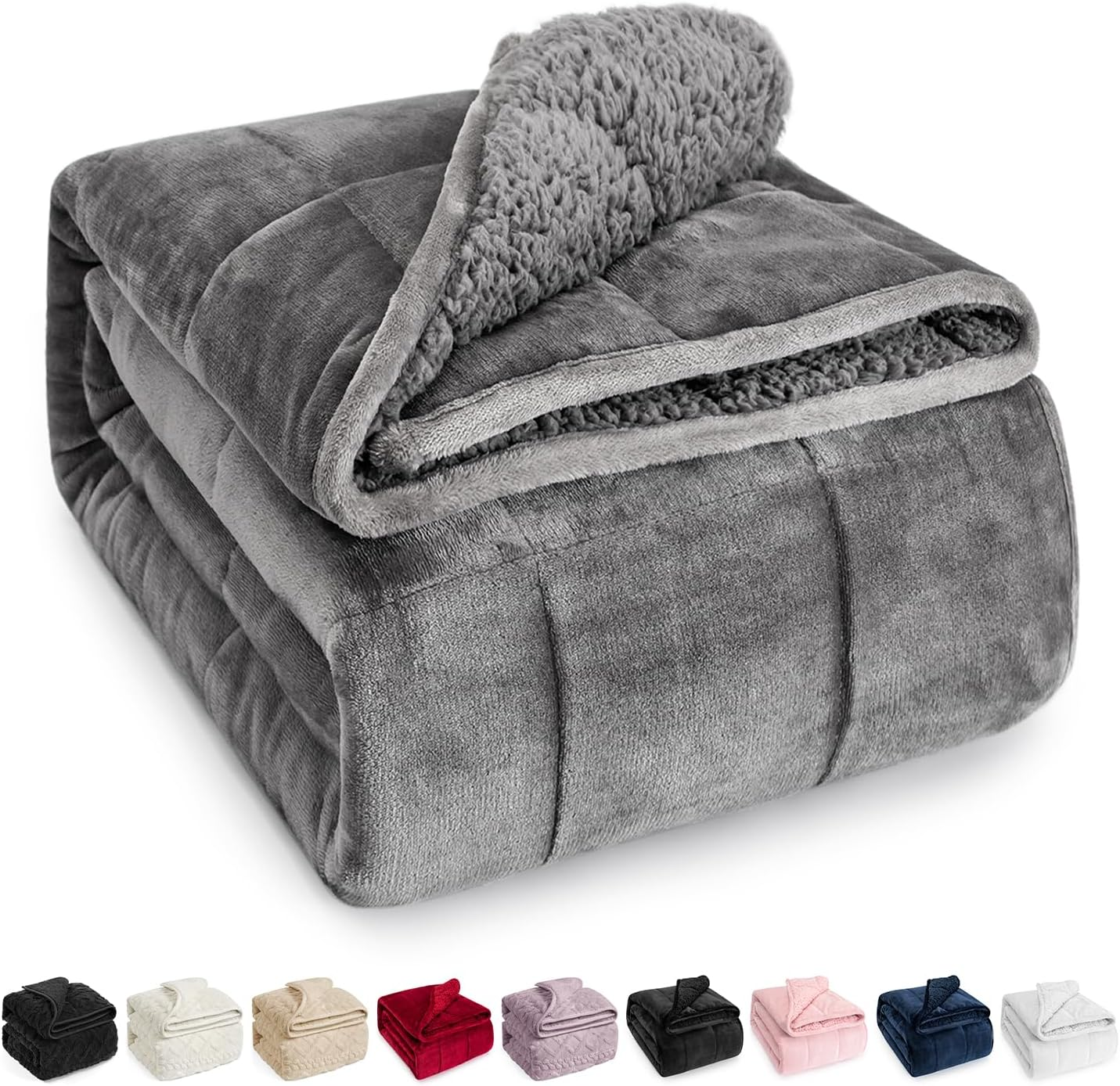 12 lb Sherpa Fleece Weighted Blanket for Adults - Dual Sided Cozy Heavy Blanket