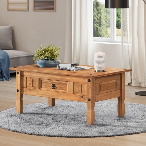Corona Coffee Table Mexican Solid Wood Pine 1 Drawer Wooden Livingroom Mercers