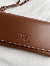 Brand New 2024 Celine Sunglasses Case Wristlet Brown Leather Logo Suede Designer