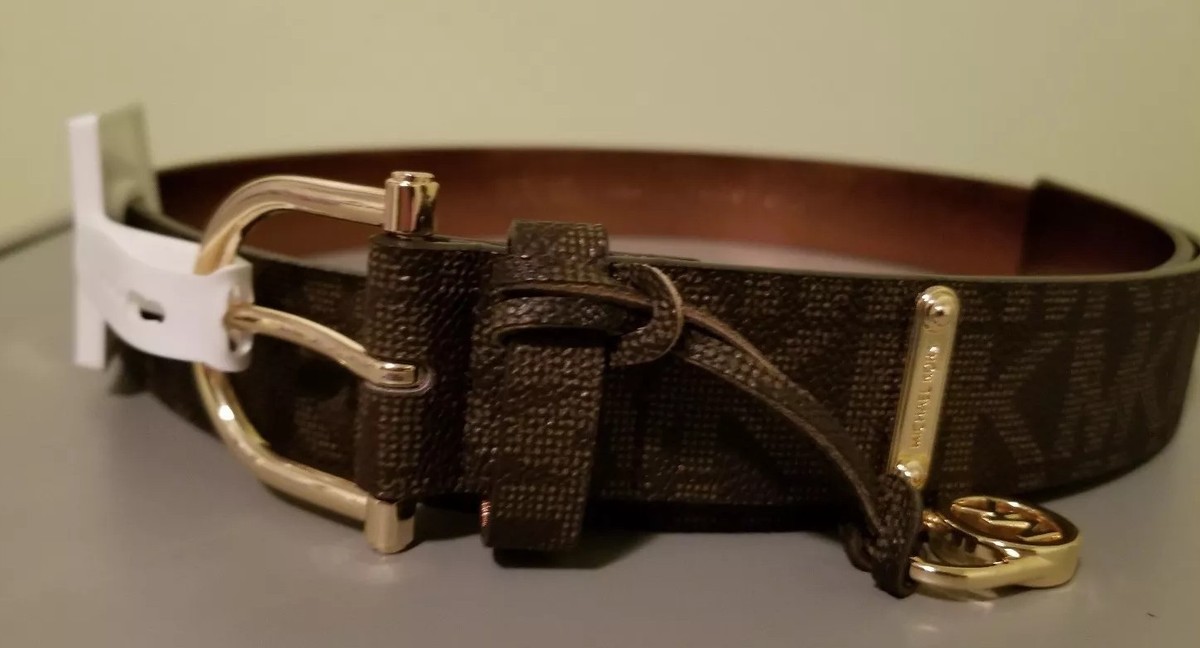 Michael Kors Belt Pink MK Logo Monogram Brown Leather Gold Buckle 41 inches Buy Michael Kors Reversible Gold MK Logo Brown/Pink Large  main image 2