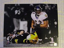 Ray Lewis Sacking Ben  Autograph 16 X 20 Photo PURPLE Ink JSA Authentic   