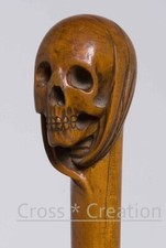 Hand Carved Wooden Skull Head Walking Cane Handmade Walking Stick Unique Gift