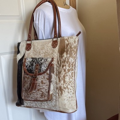 Chloe & Lex Genuine Cowhide Western Tote - Pristine Condition - Tri-Color Hide