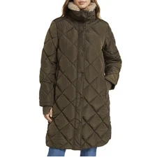 Lucky Brand Quilted Faux Shearling Coat Jacket Army Large NWT