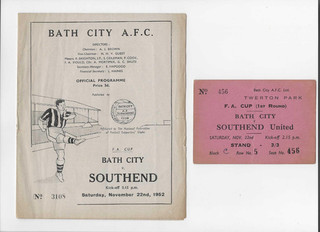 1952/53 FA Cup 1st Round BATH CITY v. SOUTHEND UNITED (programme & ticket)