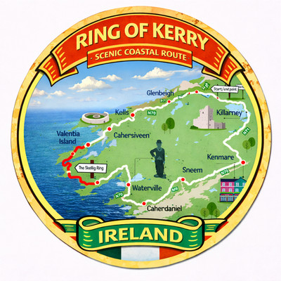 Ring of Kerry - Landschaftliche Küstenroute Irland Deko Vinyl Aufkleber A0098