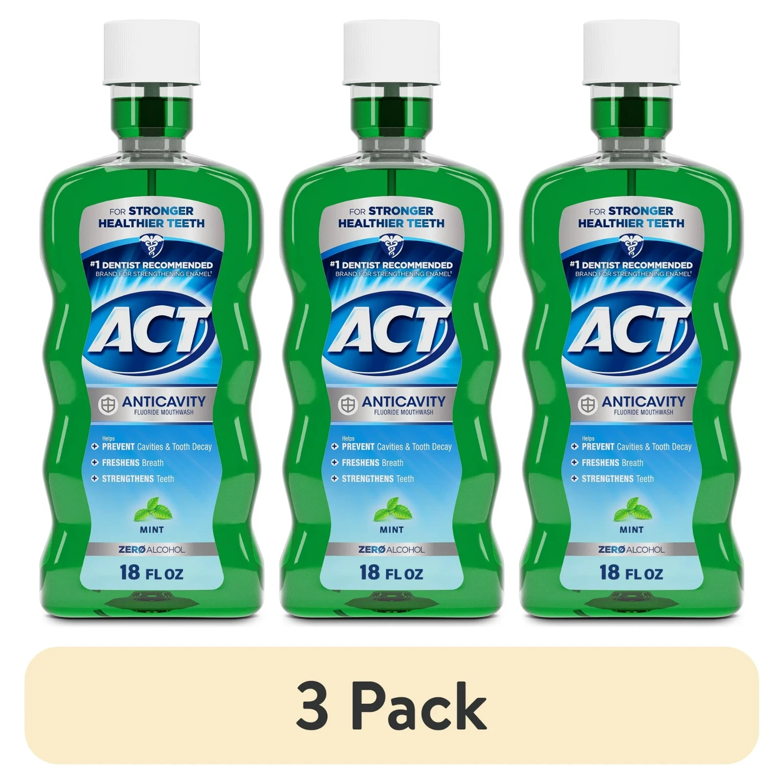ACT Anticavity Zero Alcohol Fluoride Mouthwash 18 fl. oz., With Accurate Dosing
