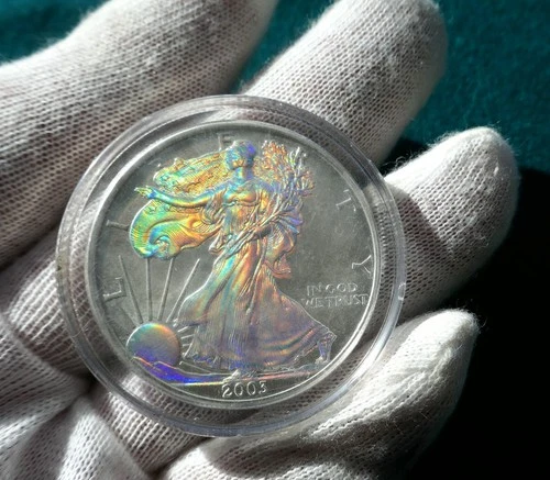 2003 PROOF SILVER EAGLE 1 0Z .999 FINE COIN BEAUTIFUL HOLOGRAPHIC