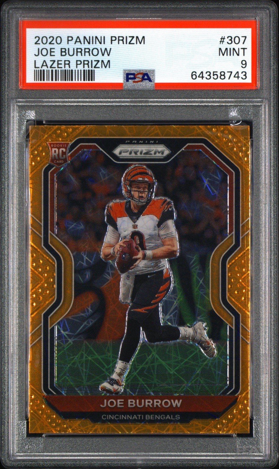 2020 Panini Prizm Joe Burrow RC Lazer Rookie #307 Bengals PSA 9 view 1